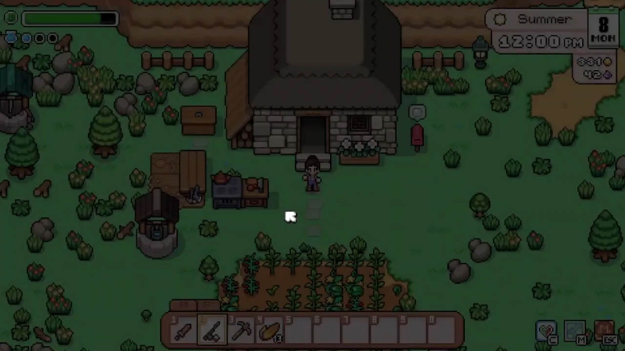 Small farmhouse plot with a short row of crops