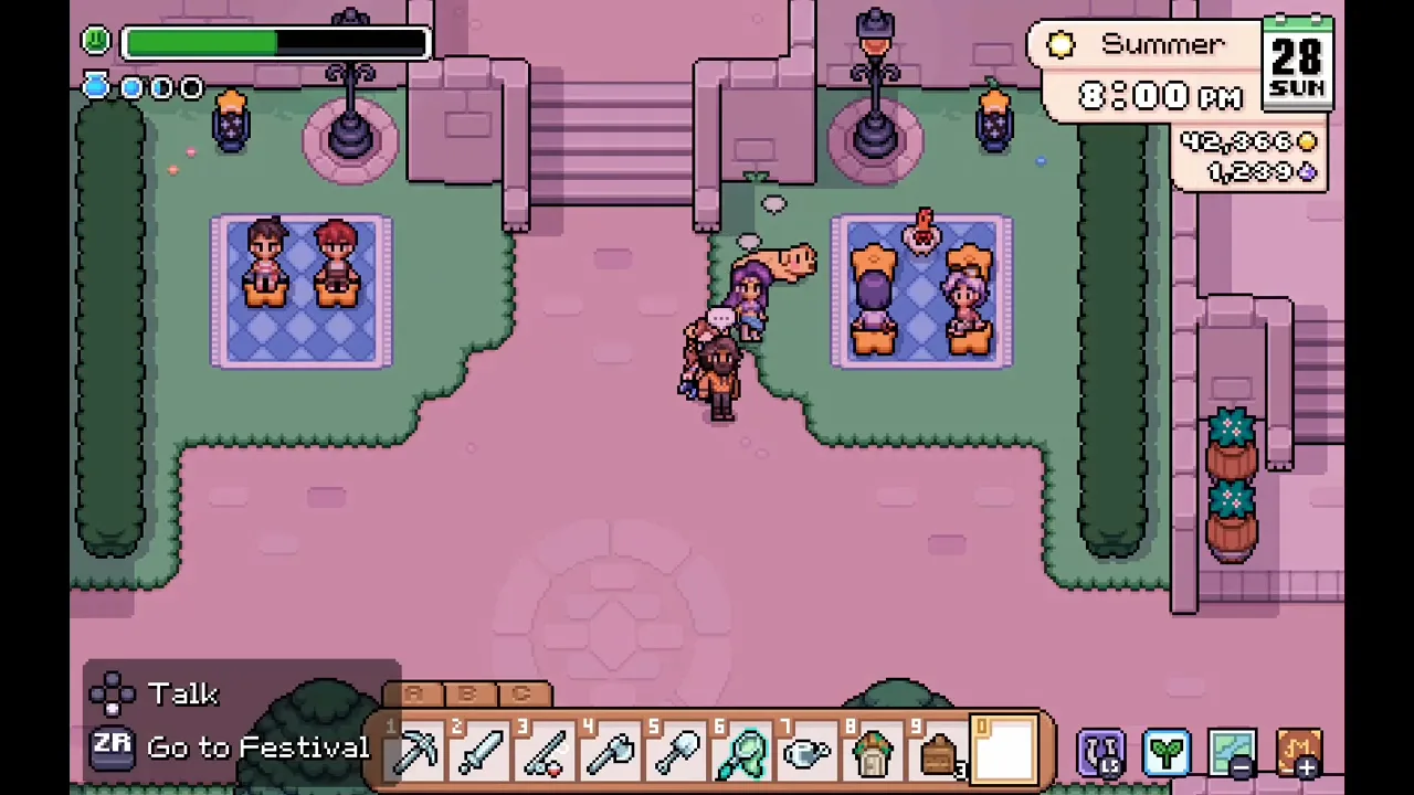 Town square on Summer 28 at 8 PM with Go to Festival prompt