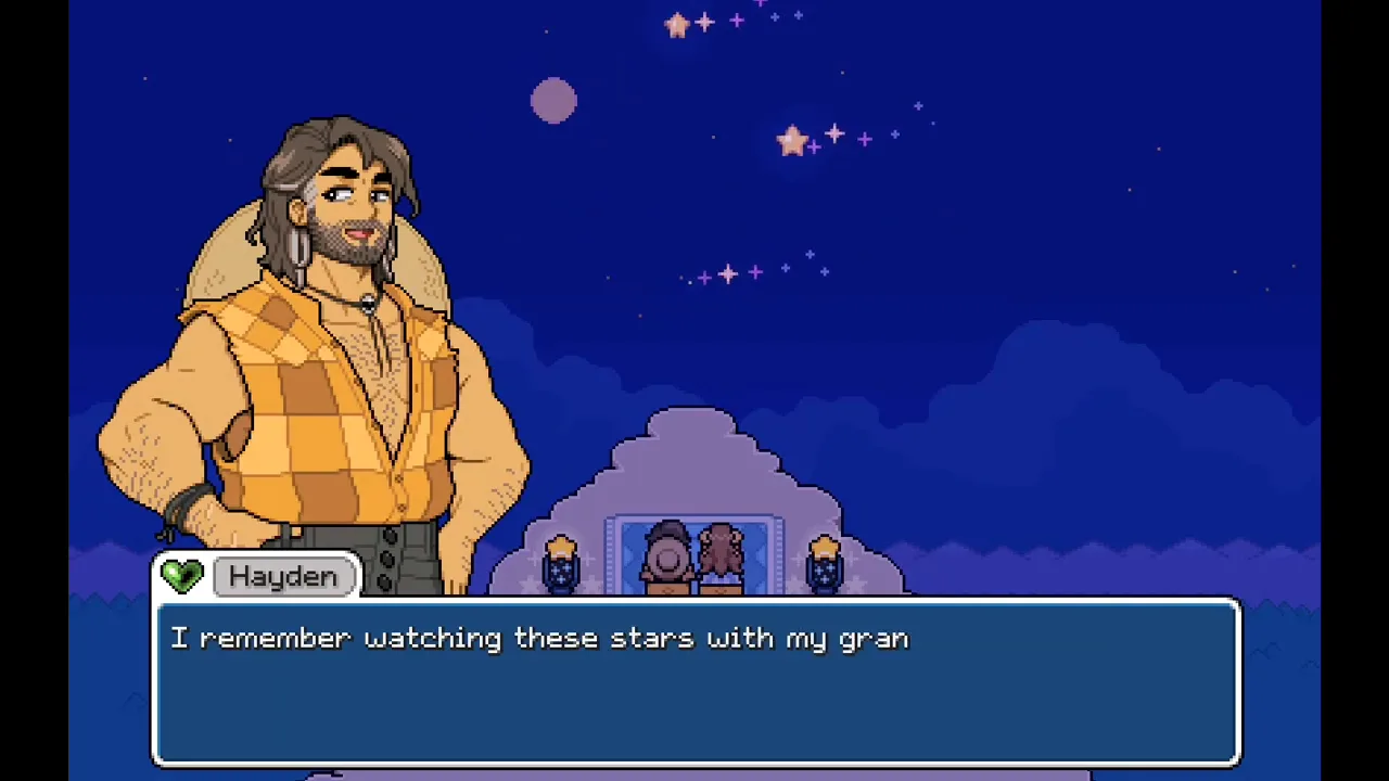 Shooting Star Festival cutscene with Hayden under summer constellations