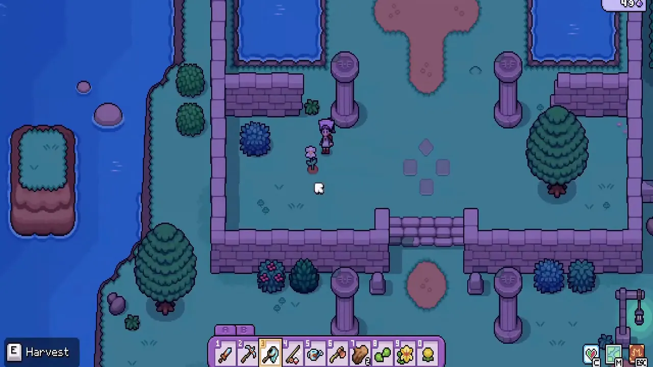 Player standing next to a villager with a flower selected on the hotbar