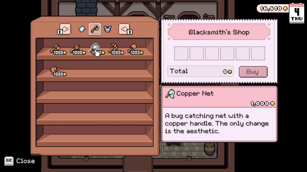 Blacksmith shop listing a Copper Net for 1,000 Tesserae
