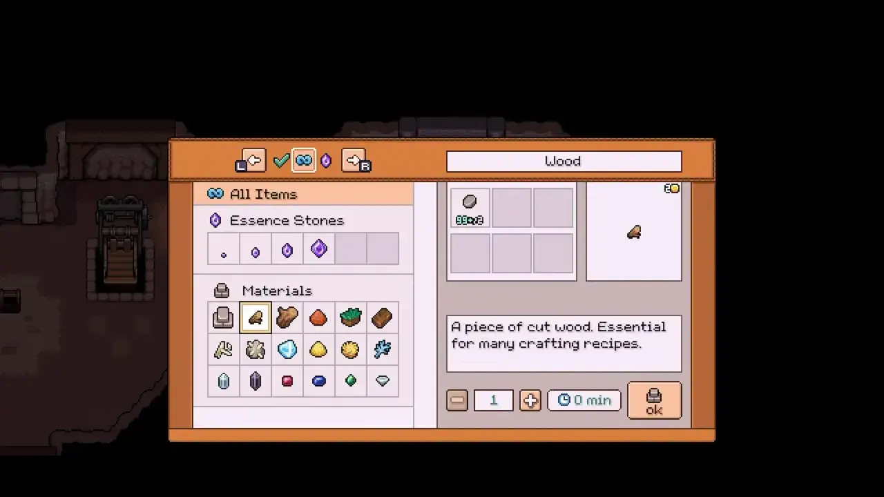 Stone Refinery crafting menu turning stone into other materials